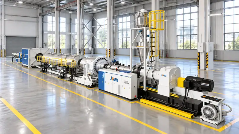 Jwell UPVC pipe extrusion line with practical floor clearance and maintenance access.
