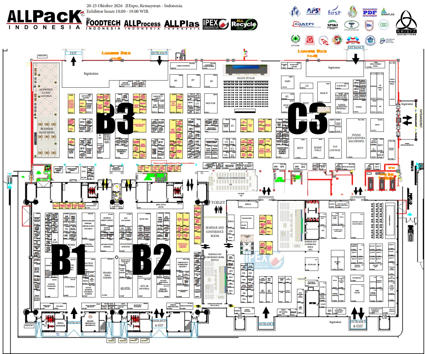 مخطط معرض ALLPACK Indonesia 2026 للقاعات B1 وB2 وB3 وC3 في JIExpo Kemayoran