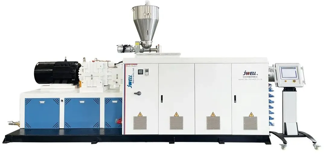JWELL extruder with feed hopper and control panel