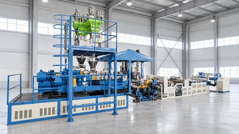 JWELL twin-screw dryer-free vented PET and PLA sheet extrusion line with blue platform