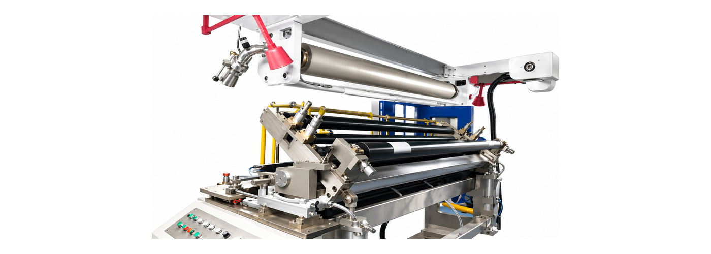 JWELL soft-package coating line precision rollers close-up on white background