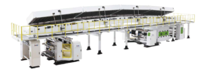 JWELL transfer release coating and laminating line with open drying hoods on white background